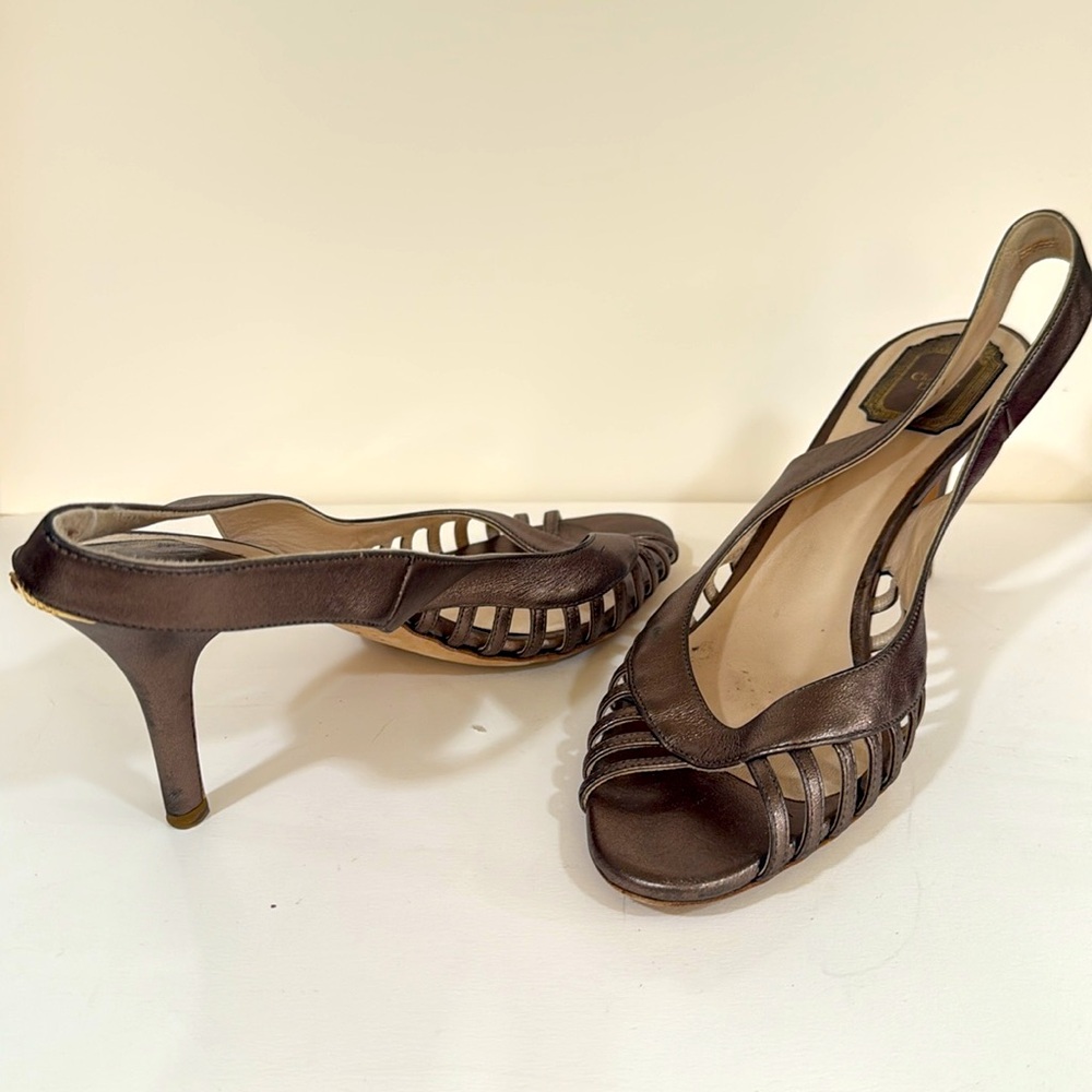 Christian Dior Bronze Stiletto Heels Sandals sling back size 41 made in Italy - Picture 11 of 16